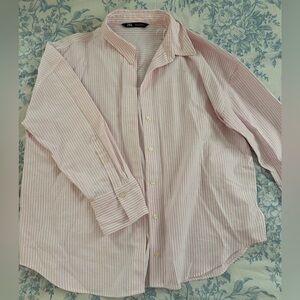 ZARA pink & white striped button up